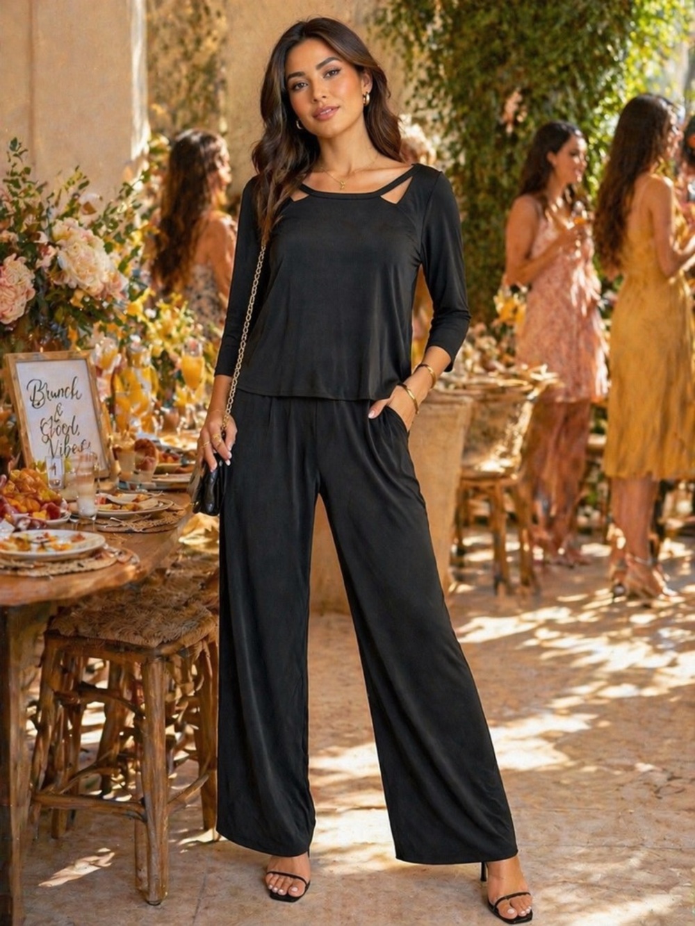 Save The Queen Black Italian Made Layered Jumpsuit with Back Tie